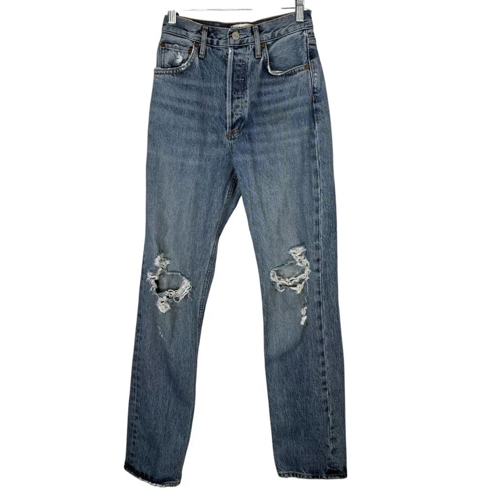 Agolde 90's Pinch Waist Jeans in Rule Womens 23 Distressed Denim High Waisted